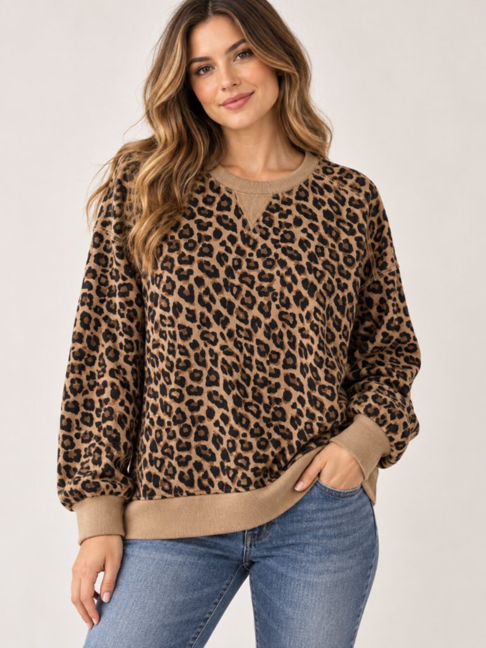 Very J Cheetah Print Terry Cloth Pullover Sweater Top New